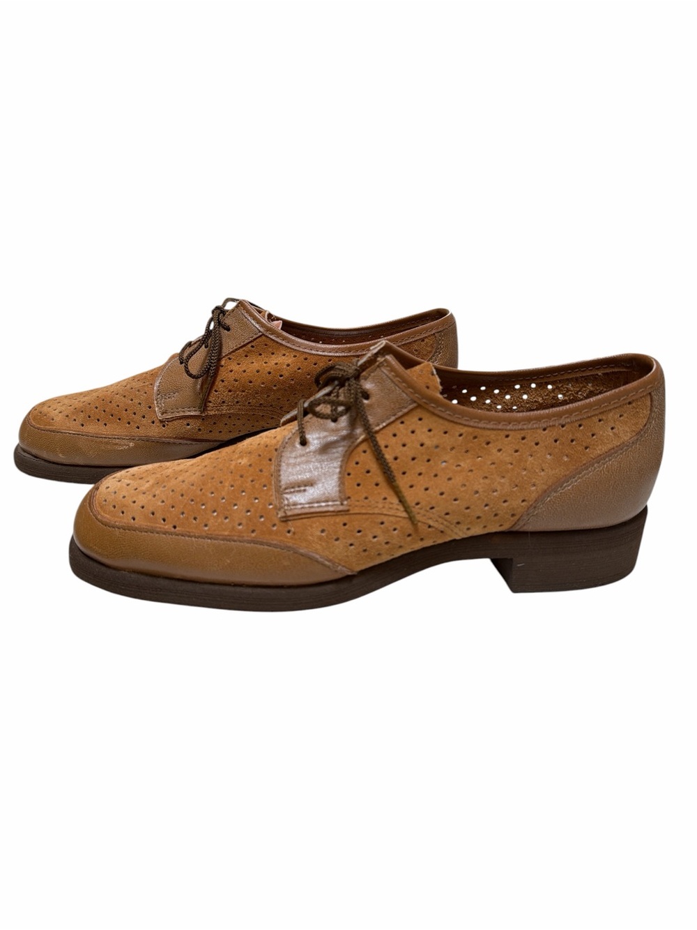 Hush Puppies Vintage Leather Oxfords Men’s 7M Brown Perforated Lace Up Shoes - Picture 10 of 15